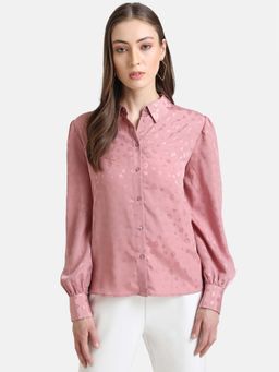Kazo - Pink Solid Classic Collar Jacquard Shirt