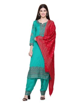Kidar - Woven Design Unstitched Acrylic Wool Blend Turquoisedress Material (Set of 3)