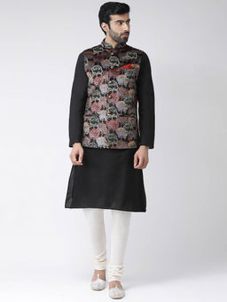 KISAH - Black Printed Kurta, Jacket and Bottomwear (Set of 3)