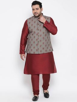 KISAH PLUS - Grey Printed Kurta Jacket Set (Set of 3)