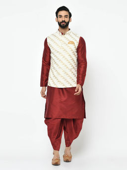 KISAH - Off White Kurta & Jacket With Dhoti (Set of 3)