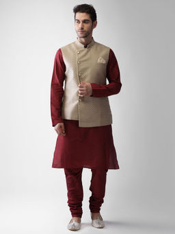 KISAH - Men Beige Kurta Jacket (set Of 3)