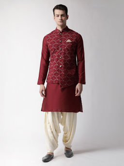 KISAH - Men Maroon Kurta Jacket (set Of 3)