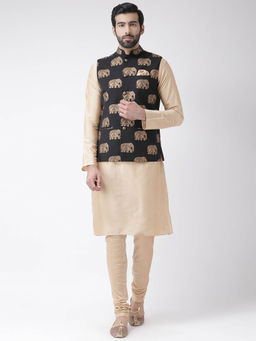 KISAH - Black Printed Kurta, Jacket and Bottomwear (Set of 3)