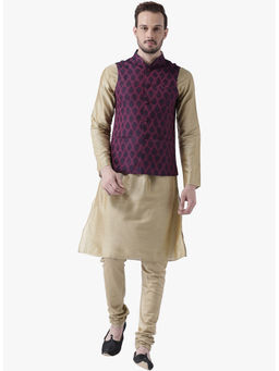 KISAH - Kurta And Churidar With Navy Blue Nehru Jacket (Set of 3)