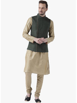KISAH - Kurta And Churidar With Green Nehru Jacket (Set of 3)