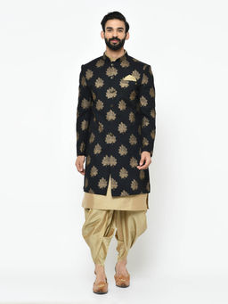 KISAH - Black Kurta & Sherwani With Dhoti (Set of 3)