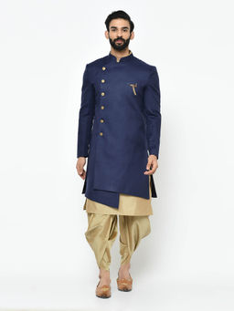 KISAH - Navy Blue Kurta & Sherwani With Dhoti (Set of 3)