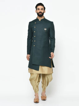 KISAH - Green Kurta & Sherwani With Dhoti (Set of 3)