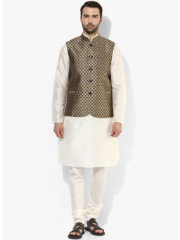 KISAH - Kurta And Churidar With Navy Blue Nehru Jacket (Set of 3)