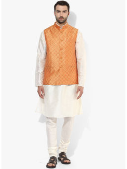 KISAH - Kurta And Churidar With Orange Nehru Jacket (Set of 3)