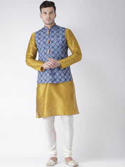 KISAH - Kurta And Churidar With Navy Blue Nehru Jacket (Set of 3)