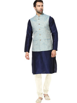 KISAH - Kurta And Churidar With Blue Nehru Jacket (Set of 3)