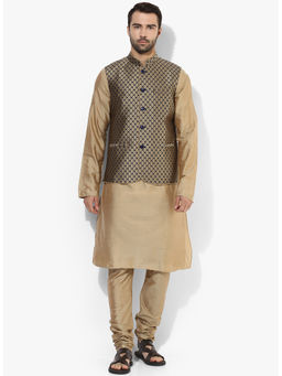 KISAH - Kurta And Churidar With Navy Blue Nehru Jacket (Set of 3)