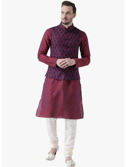 KISAH - Kurta And Churidar With Navy Blue Nehru Jacket (Set of 3)