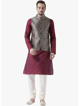 KISAH - Kurta And Churidar With Navy Blue Nehru Jacket (Set of 3)