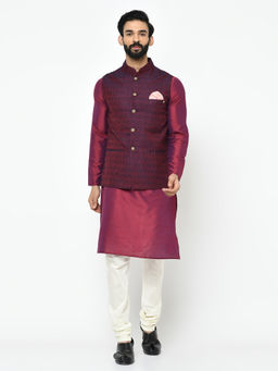KISAH - Maroon Kurta & Jacket With Churidar (Set of 3)