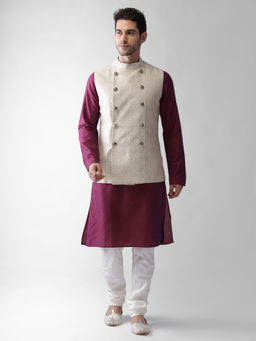 KISAH - Men Cream Kurta Jacket (set Of 3)