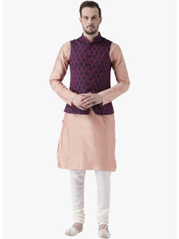 KISAH - Pink Kurta And Churidar With Nehru Jacket (Set of 3)