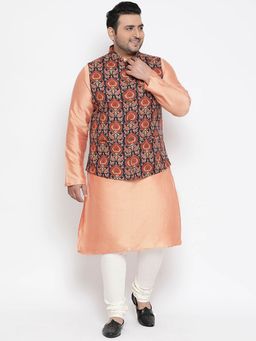 KISAH PLUS - Peach Printed Kurta Jacket Set (Set of 3)