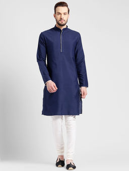 KISAH - Navy Blue Solid Straight Kurta