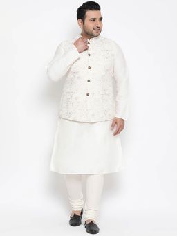 KISAH PLUS - White Printed Kurta Jacket Set (Set of 3)