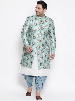 KISAH PLUS - Blue Self Design Sherwani Set (Set of 3)