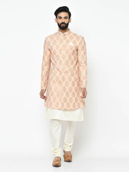 KISAH - Pink Kurta & Sherwani With Churidar (Set of 3)