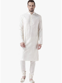 KISAH - Cream Solid Kurta with Churidar (Set of 2)