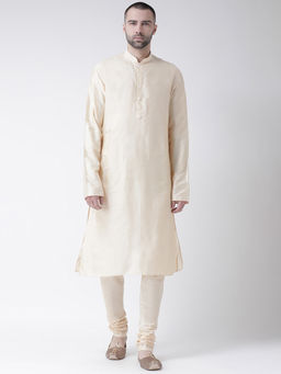 KISAH - Cream Solid Kurta with Churidar (Set of 2)