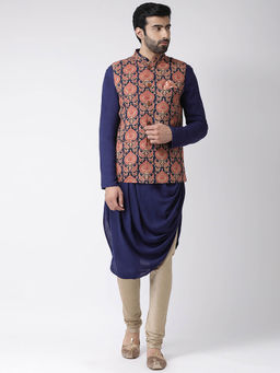 KISAH - Peach Printed Kurta, Jacket and Bottomwear (Set of 3)