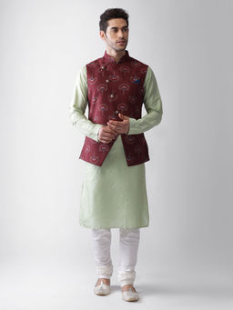 KISAH - Men Maroon Kurta Jacket (set Of 3)