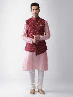 KISAH - Men Maroon Kurta Jacket (set Of 3)