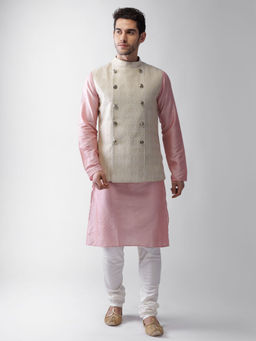 KISAH - Men Cream Kurta Jacket (set Of 3)