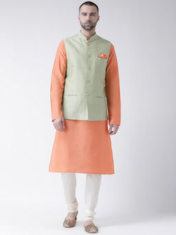 KISAH - Kurta And Churidar With Green Nehru Jacket (Set of 3)