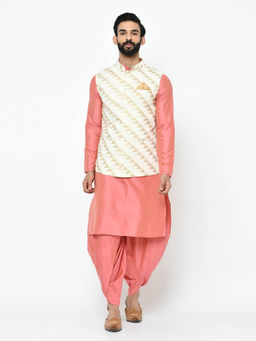 KISAH - Off White Kurta & Jacket With Dhoti (Set of 3)