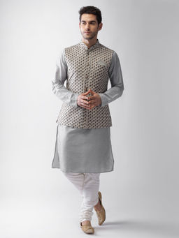 KISAH - Men Grey Kurta Jacket (set Of 3)