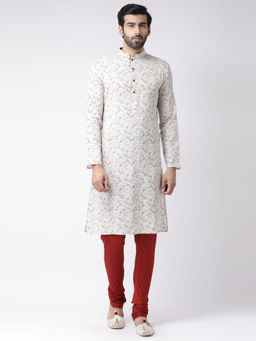 KISAH - Cream Printed Kurta with Churidar (Set of 2)