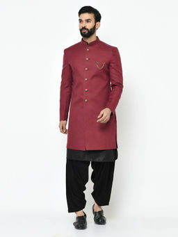 KISAH - Maroon Kurta & Sherwani With Dhoti (Set of 3)
