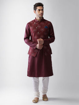 KISAH - Men Maroon Kurta Jacket (set Of 3)