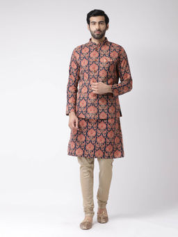 KISAH - Peach Printed Kurta, Jacket and Bottomwear (Set of 3)
