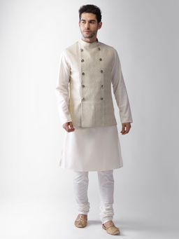 KISAH - Men Cream Kurta Jacket (set Of 3)