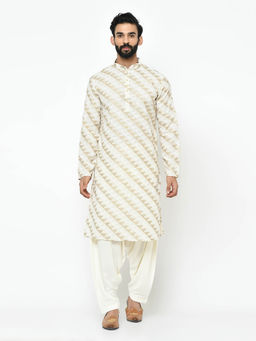 KISAH - White Printed Kurta With Dhoti (Set of 2)