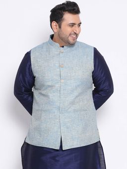 KISAH PLUS - Blue Woven Nehru Jacket