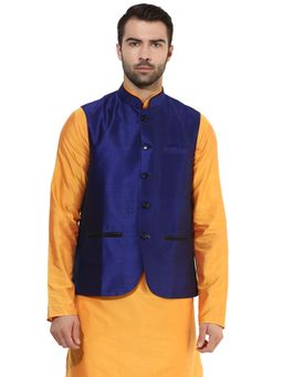 KISAH - Solid Men Navy Blue Nehru Jacket