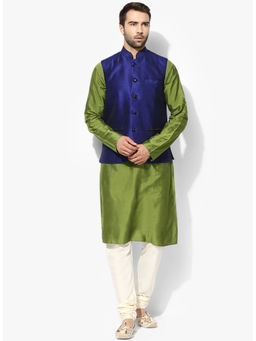 KISAH - Kurta And Churidar With Navy Blue Nehru Jacket (Set of 3)