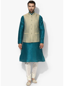KISAH - Kurta And Churidar With Beige Nehru Jacket (Set of 3)