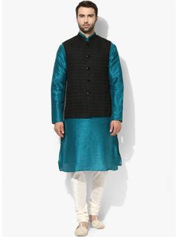 KISAH - Kurta And Churidar With Black Nehru Jacket (Set of 3)