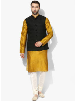 KISAH - Kurta And Churidar With Black Nehru Jacket (Set of 3)