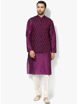 KISAH - Kurta And Churidar With Navy Blue Nehru Jacket (Set of 3)